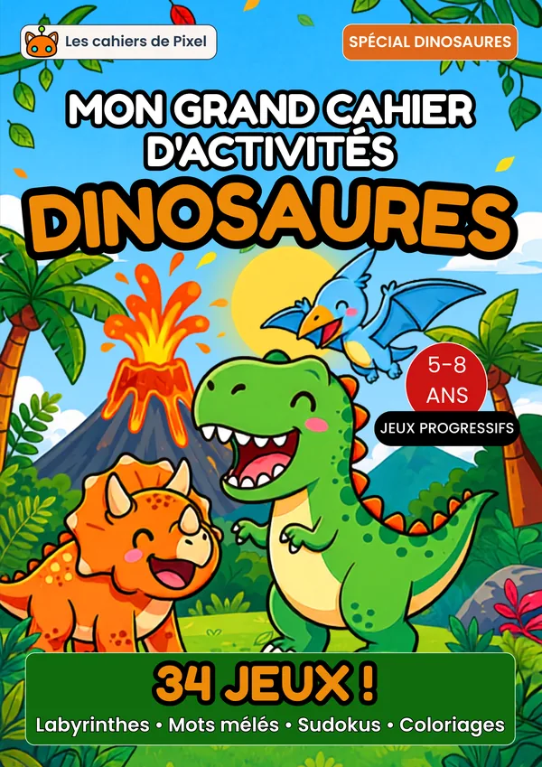 Couverture du cahier Mon grand cahier d'activités dinosaures